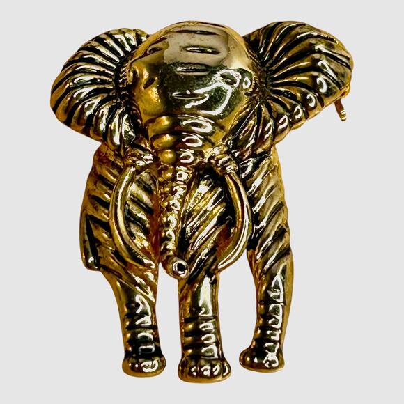 Vintage Gold Tone Elephant Textured Brooch - Picture 5 of 5